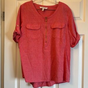 Ellen Tracy Linen Blouse - Pink, Size Large (L)